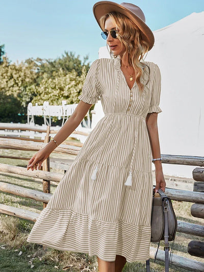 Maya | Striped Tassel V-Neck Dress