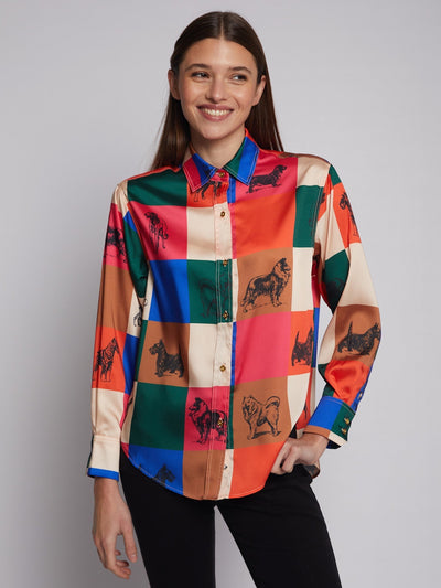 Vilagallo Shirt DONIA Silky Dog Print Multi