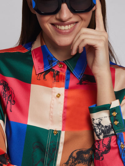 Vilagallo Shirt DONIA Silky Dog Print Multi